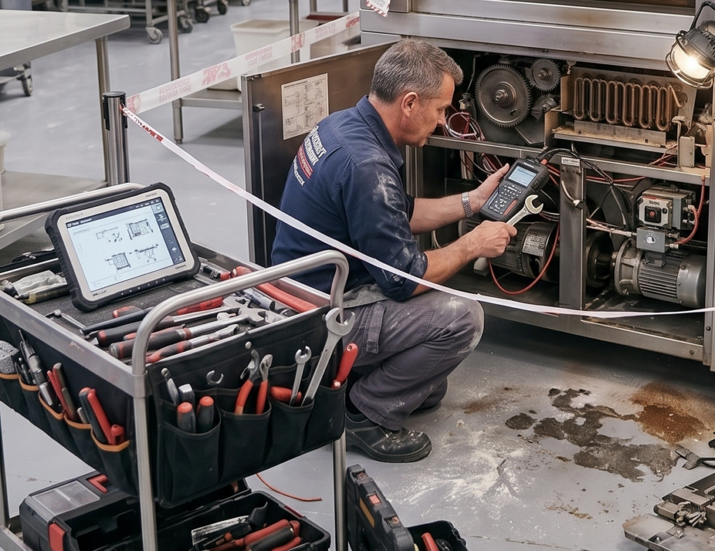 man working on a machine for maintenance
